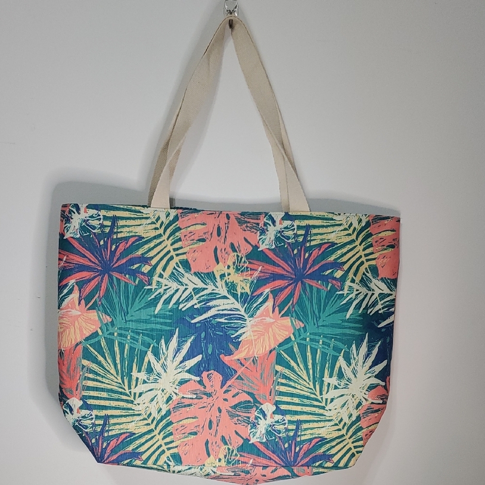 Blue and Pink Floral Tote Bag with Spacious Design
